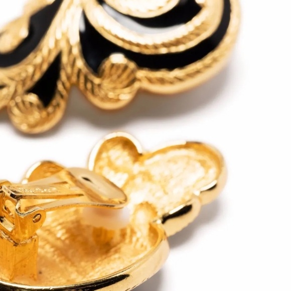 Unique CHRISTIAN DIOR Art Nouveau Large Black Onyx Enamel Earrings - Picture 3 of 4